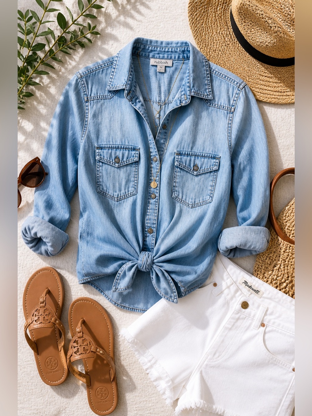 Rubbish Denim Button Down Shirt Medium Chambray Lightweight Top 100% Cotton